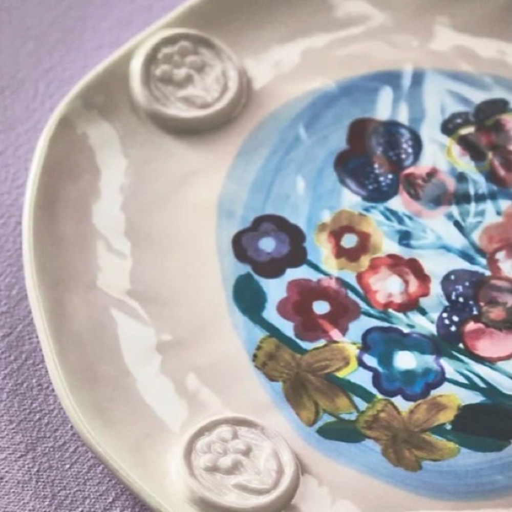 Anthropologie Francesca Kaye Handpainted Glazed Plate New In Box - Picture 2 of 10